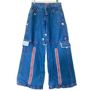 Vintage Y2K Macgirl Wide Leg Blue Contrast Stitching Jeans 3 Egirl Baggy Grunge